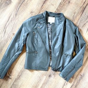 Anthropologie grey faux leather moto jacket, size small